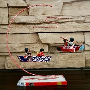 Vintage Japanese Origami Boat Mobile Sculpture Folk Art Hanging Decor Colorful